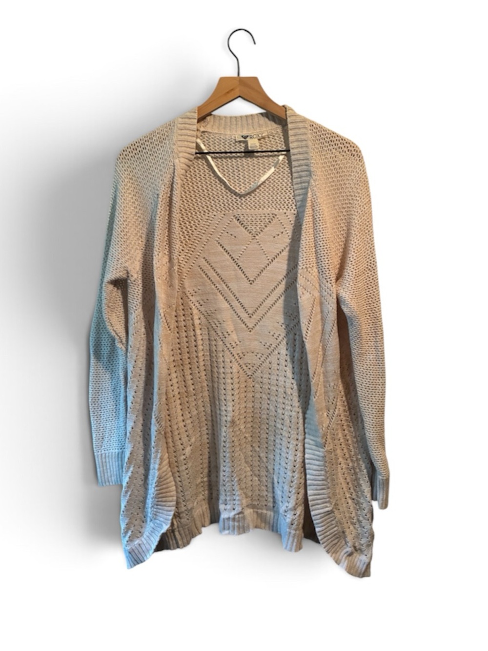 Roxy Light Beige Open-Front Knit Sweater Cardigan